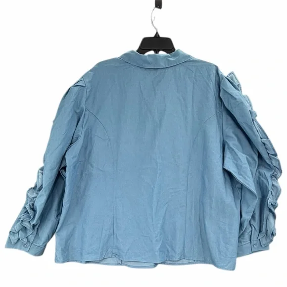 Ashley Stewart Blue Ruffle Sleeve Button Front Blouse Size 22/24 Plus NWT New - Picture 5 of 12